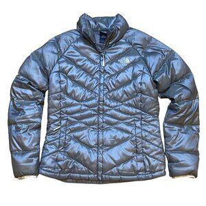 The North Face Womens 550‎ down Quilted Puffer Jacket Gray Medium